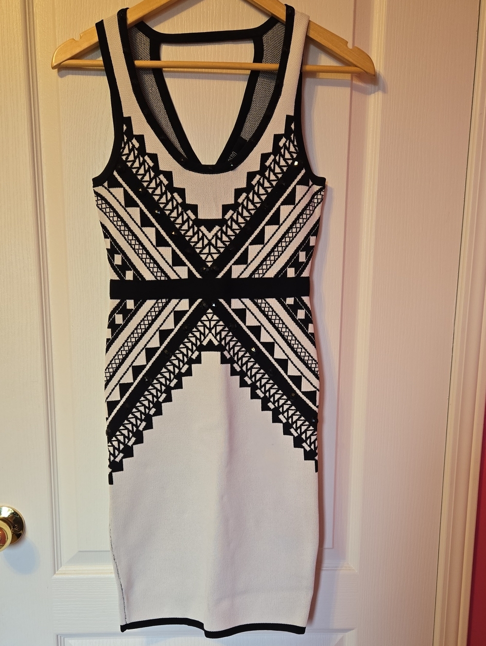 Black and White Geometric Midi Bodycon Dress